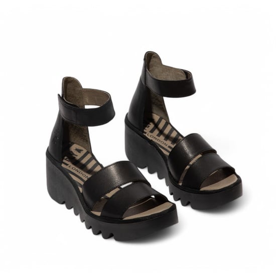 Fly London Dames BONO290FLY Zwarte Mousse Leren Sandalen Espadrille Wedges - Image 2
