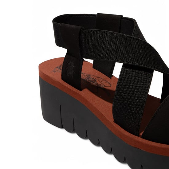 Fly London Dames YABI922FLY Zwarte Baksteen Cupido Leren Sandalen Espadrille Platform Wedges - Image 4