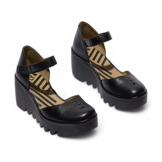 Fly London Dames Zwarte BISO305FLY Wedges Sandalen Espadrille Band Hakken - Image 2