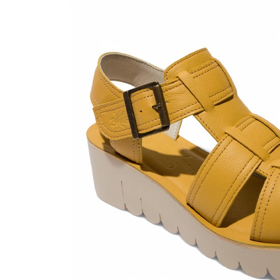 Fly London Dames YUDD236FLY Bumblebee Gele Leren Sandalen Espadrille Platform Wedges - Image 4