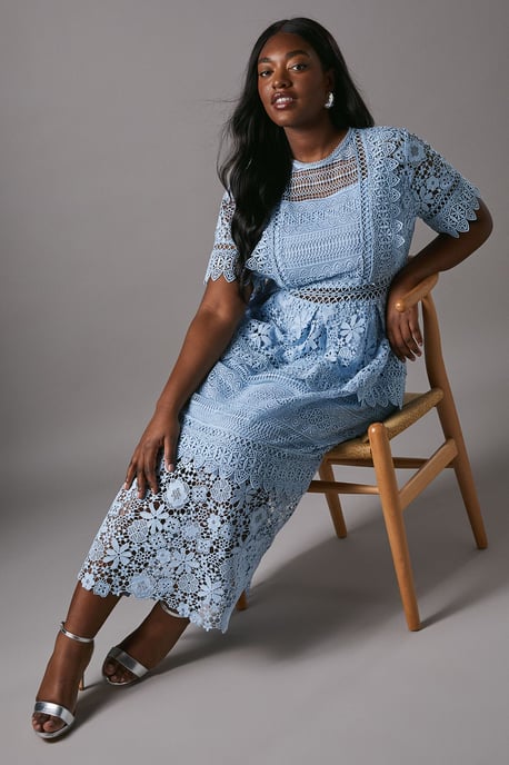Plus Short Sleeve Lace Midi Dress - Image 1