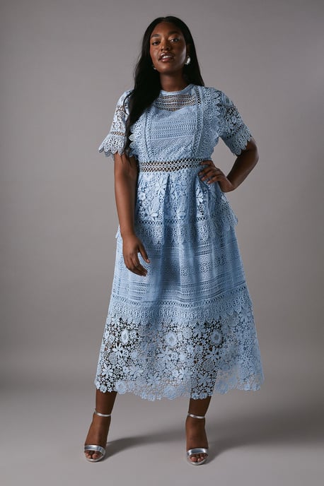Plus Short Sleeve Lace Midi Dress - Image 2