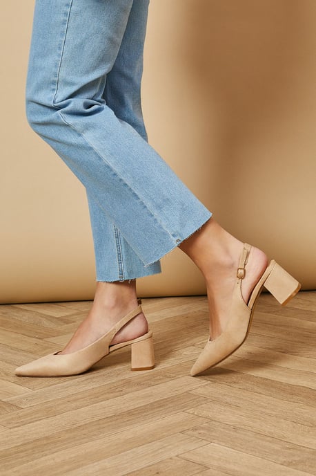 Enrya Faux Suede Slingback Low Block Heel Shoes - Image 3