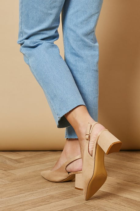 Enrya Faux Suede Slingback Low Block Heel Shoes - Image 4