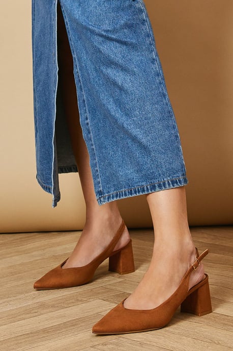 Enrya Faux Suede Slingback Low Block Heel Shoes - Image 2