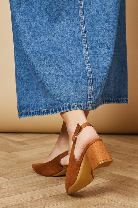 Enrya Faux Suede Slingback Low Block Heel Shoes - Image 3