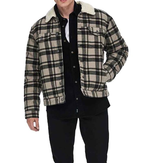 Mens Winter Jacket Long Sleeve Fur Collar Fleece Lumberjack Check - Image 1