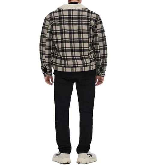 Mens Winter Jacket Long Sleeve Fur Collar Fleece Lumberjack Check - Image 2