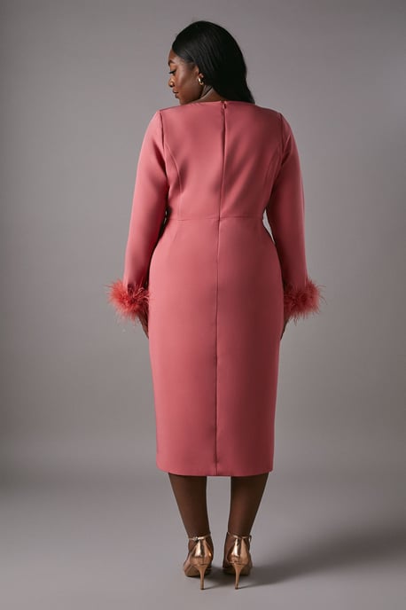 Plus Feather Cuff Long Sleeve Pencil Dress - Image 4