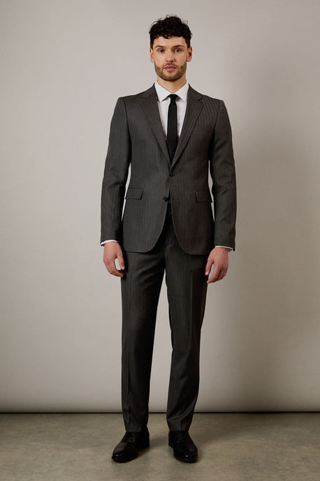 Grey Herringbone Slim Fit Suit Jacket - Image 2