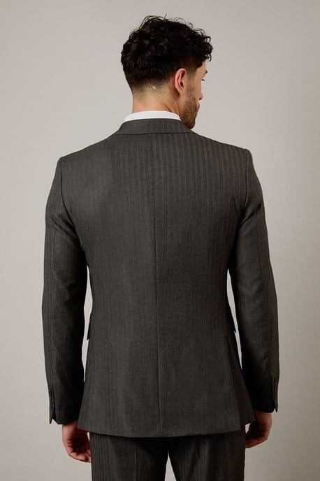 Grey Herringbone Slim Fit Suit Jacket - Image 4