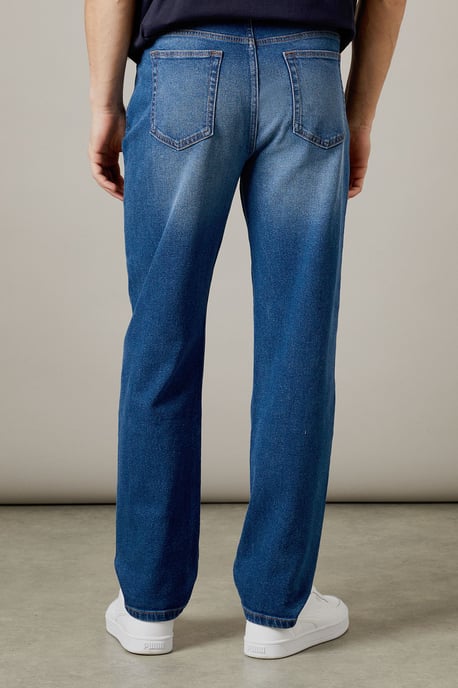 Mid Wash Stretch Straight Fit Jeans - Image 4