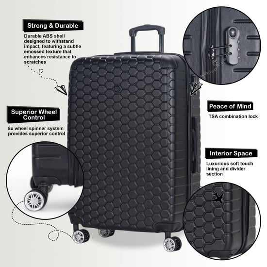 Uitbreidbare zwarte harde ABS-koffer met 8 wielen, reiskoffer, handbagage en vakantiekoffer - Image 3