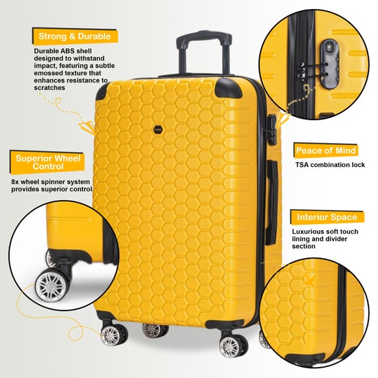 Expandable Yellow Hard Shell ABS 8 Wheel Luggage Travel Cabin Holiday Bags Suitcase - Image 3