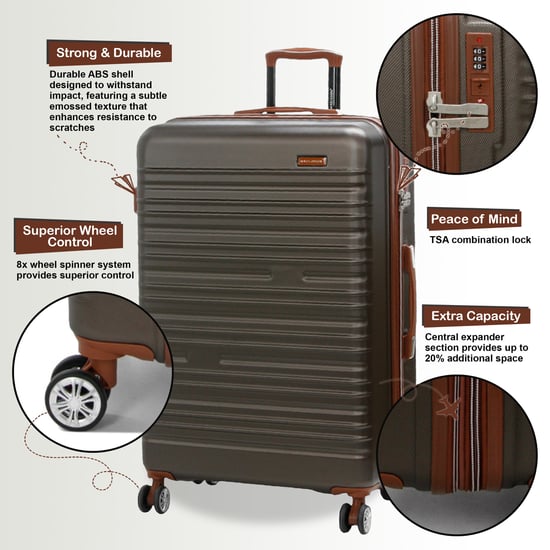 Expandable Coffee Brown Hard Shell ABS 8 Wheel Suitcase Robust Travel Case Holiday Luggage - Image 3