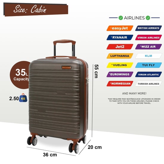 Expandable Coffee Brown Hard Shell ABS 8 Wheel Suitcase Robust Travel Case Holiday Luggage - Image 4