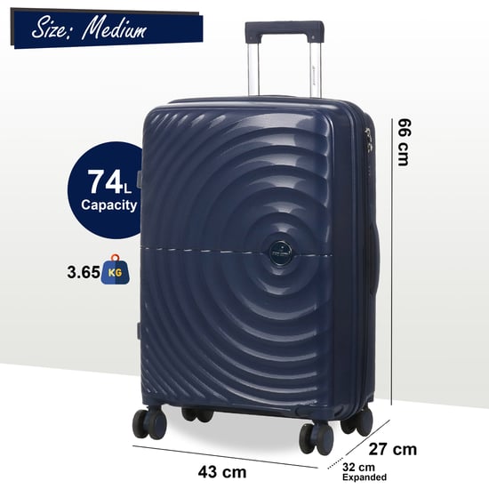 Expandable Navy Hard Shell 8 Wheels Luggage Cabin Suitcase - Image 6