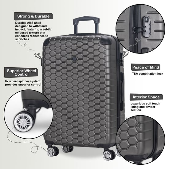 Uitbreidbare houtskoolzwarte harde ABS-koffer met 8 wielen, reiskoffer, handbagage en vakantiekoffer - Image 3