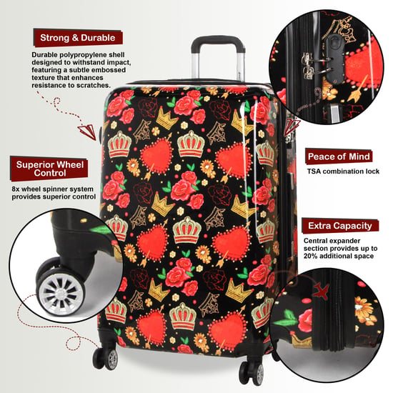 Expandable Hard Shell Black Roses 8 Wheels Suitcase Print Luggage - Image 3