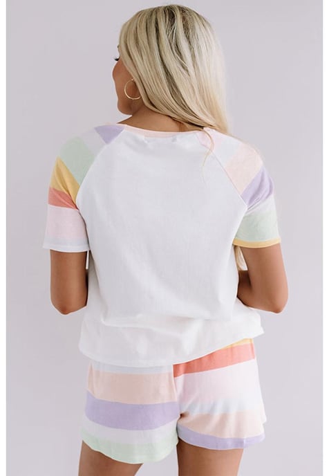 Witte Regenboog Gestreepte T-shirt en Shorts Set - Image 4