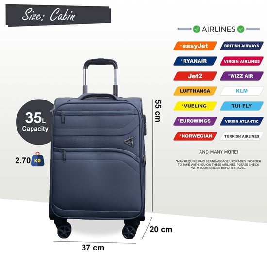 Lichtgewicht zachte grijze kofferset met 4 wielen voor handbagage - Image 4