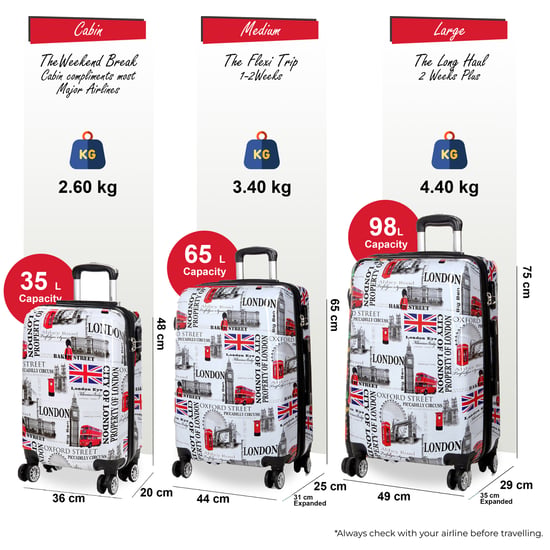 Expanderbart hårt skal Vit London Print 8 Wheels Resbagage Cabin Resväska Set - Image 2