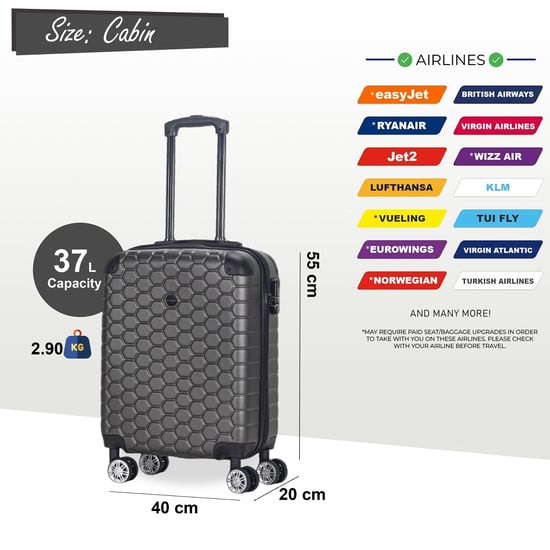 Expandable Charcoal Black Hard Shell ABS 8 Wheel Luggage Travel Cabin Holiday Bags Suitcase Set - Image 5