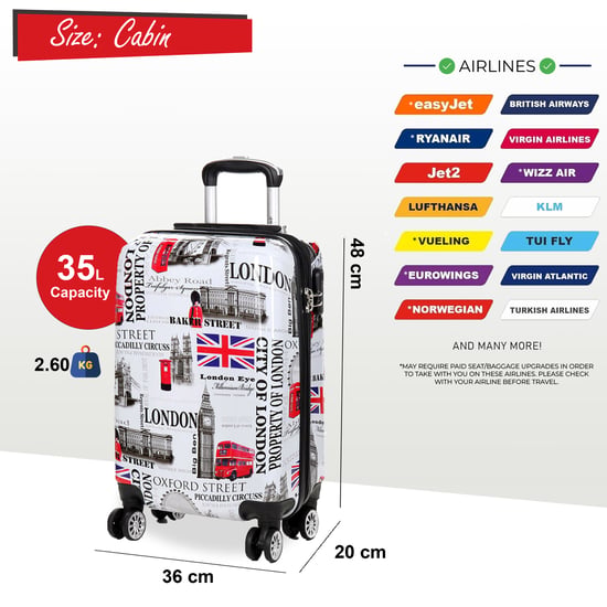 Hard Shell Printed Cabin 36 x 48 x 20 cm Suitcase Luggage Suitable for Easyjet, Ryanair - Image 2