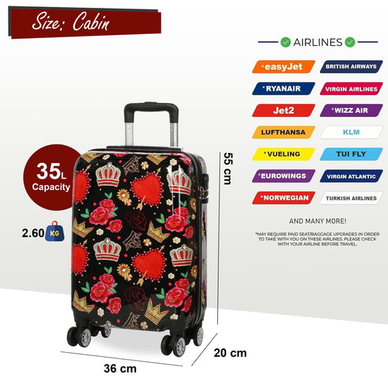 Hard Shell Printed Cabin 55 x 36 x 20 cm PP Suitcase Luggage Suitable for Easyjet, Ryanair - Image 2