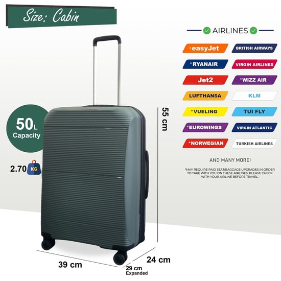 Expanderbar PP Hardshell Cabin Resväska 55 x 39 x 24 cm Bagage Lämplig för Easyjet, Ryanair - Image 2