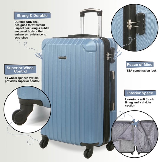 Hard Shell Blue ABS 8 Wheels Underseat Cabin Luggage Suitcase - Image 3