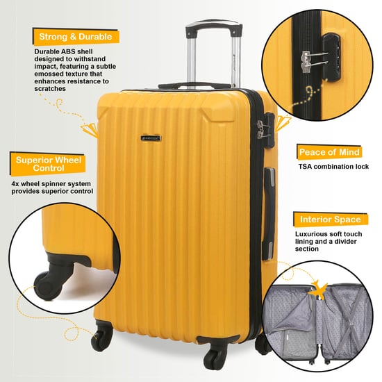 Hard Shell Yellow ABS 8 Wheels Underseat Cabin Luggage Suitcase - Image 3