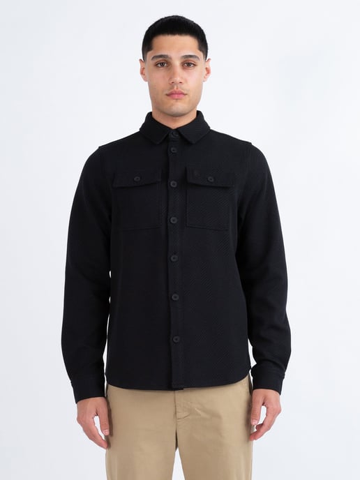 Luke 1977 Men's Haines Premium Textured Twin Pocket Overshirt in Black - Image 3