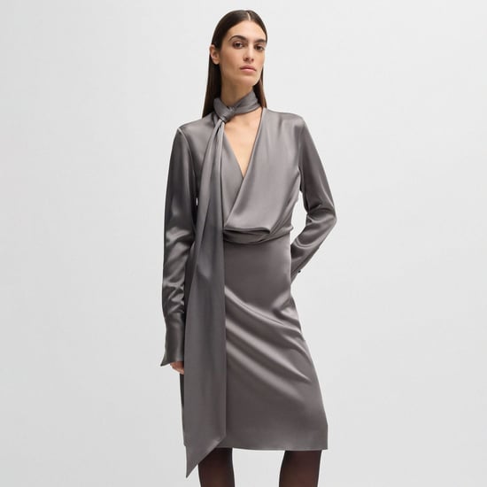 Women's Boss Bascarva Long Sleeve Scarf Neckline Dress in Grey - Image 1