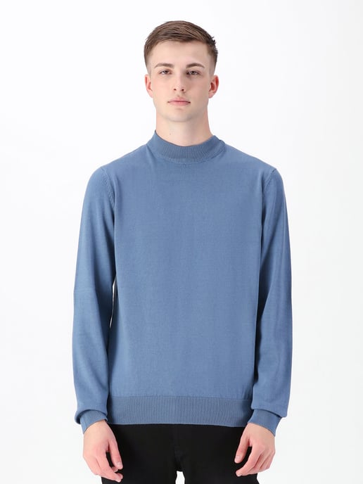 Luke 1977 Men's Jenson Funnel Neck Knitted Jumper in Blue - Image 1