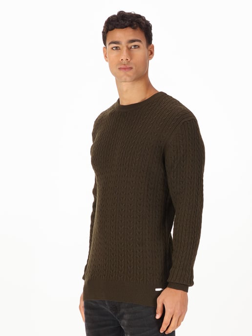 Luke 1977 Men's The Hamptons Textured Knitted Jumper in Green - Image 3