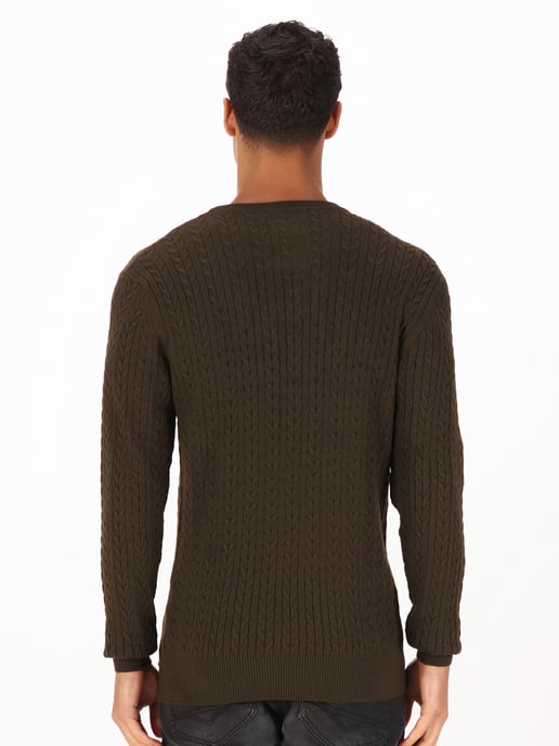 Luke 1977 Men's The Hamptons Textured Knitted Jumper in Green - Image 4