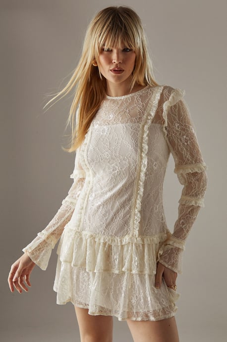 Lace Ruffle Insert Mini Dress - Image 1