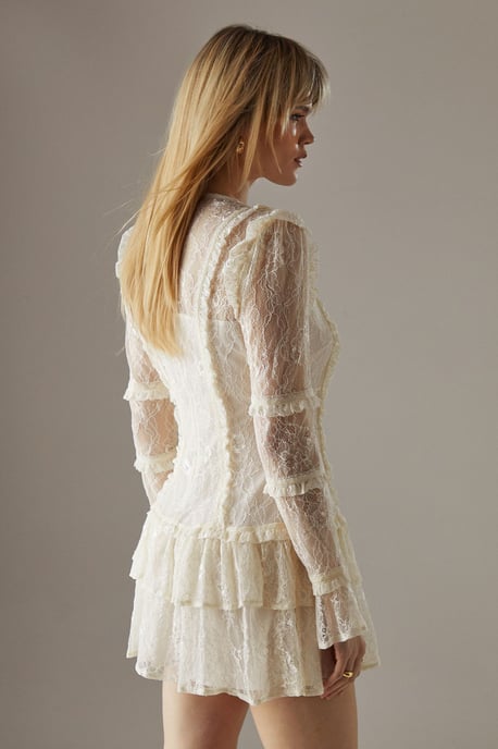 Lace Ruffle Insert Mini Dress - Image 3
