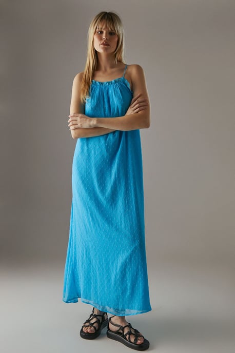 Marble Dobby Chiffon Halter Ruffle Maxi Dress - Image 1