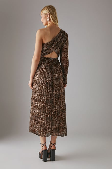 Chiffon Pleated One Shoulder Cut Out Midi Dress - Image 3