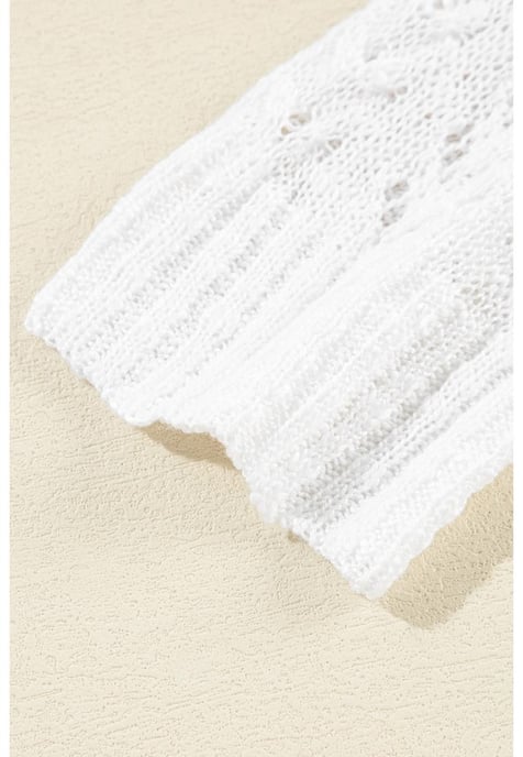 White Solid Open Knit Cardigan - Image 3