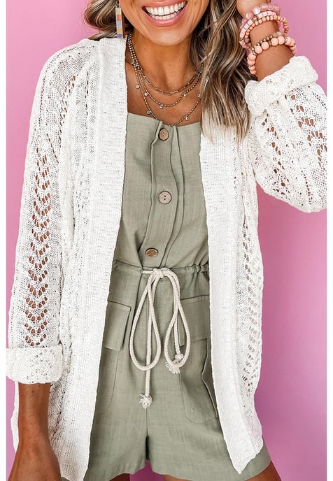 White Solid Open Knit Cardigan - Image 4