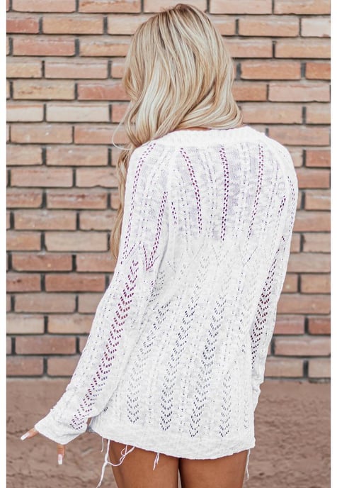 White Solid Open Knit Cardigan - Image 5