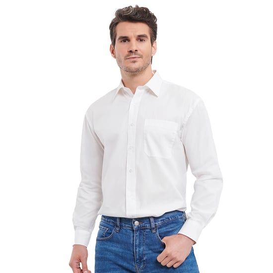 Russell Collection Heren Poplin Easy-Care overhemd met lange mouwen (Wit) - Image 2
