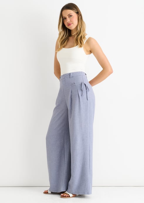 Linen Look High Waist Wide Leg Trousers - Image 3