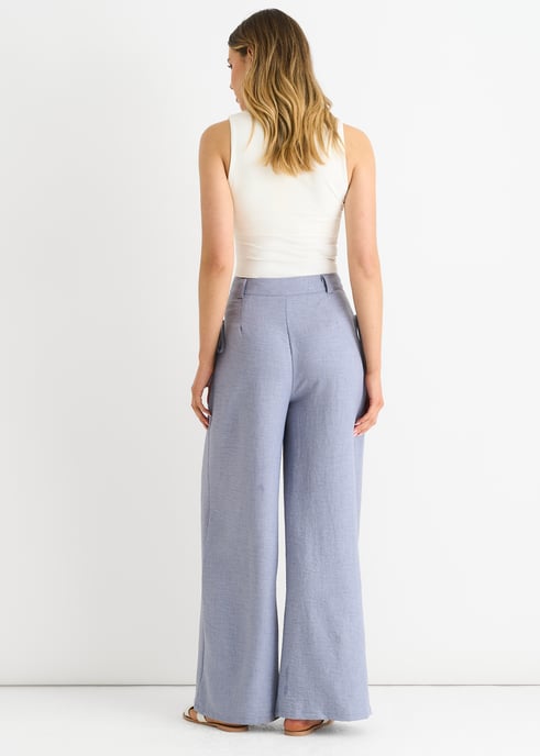 Linen Look High Waist Wide Leg Trousers - Image 4