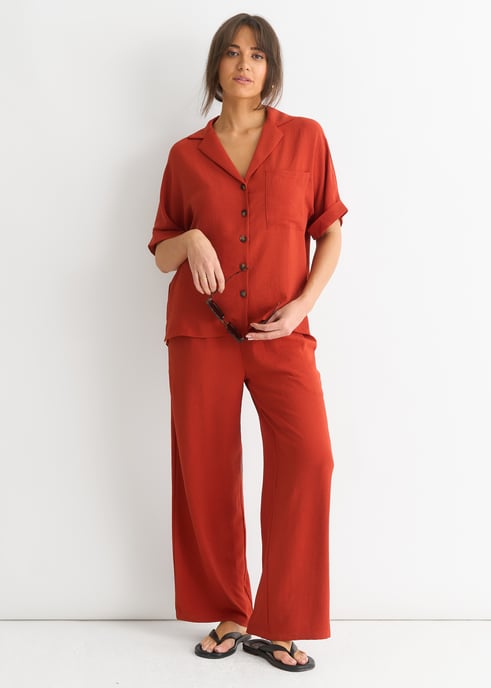 Rust Elastic Waist Wide Leg Trousers - Image 1
