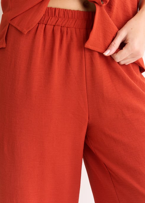 Rust Elastic Waist Wide Leg Trousers - Image 2
