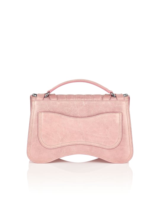 Shiny Crackle Leather Belt Handle Bag Medium Hexagon - Image 2